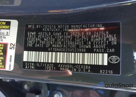 2025 Toyota Camry Se из США, поврежденный, VIN 4T1DAACK2SU523996